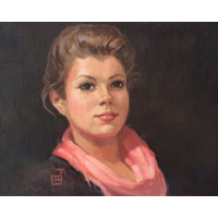 "Girl with a Pink Scarf"  by Carol Brightman Johnson - Oil on linen